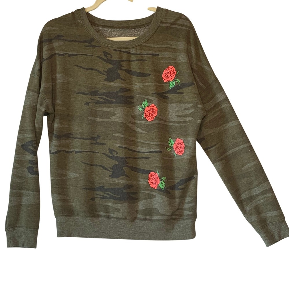 Womens Camouflage Rose‎ Print Sweatshirt Long Sleeve Casual Pullover Top